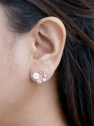 Circle Flower & Floral Butterfly Stud Earrings (Pure Silver)