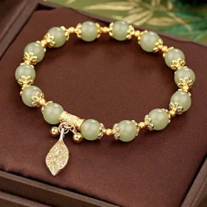 Classic Ancient gold craft bangles natural Hotan Jade leaf exquisite Bracelet for women