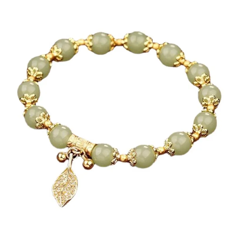 Classic Ancient gold craft bangles natural Hotan Jade leaf exquisite Bracelet for women