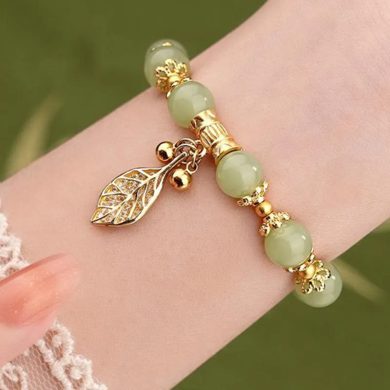 Classic Ancient gold craft bangles natural Hotan Jade leaf exquisite Bracelet for women
