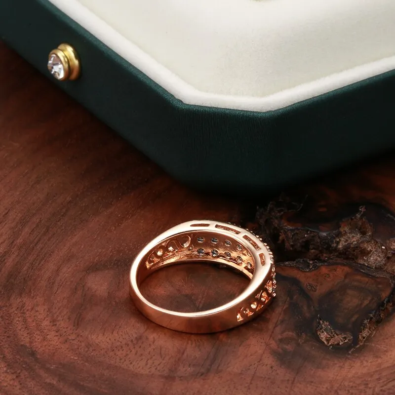 Classic Full Inlay Zircon Hollow Geometric Square Rings
