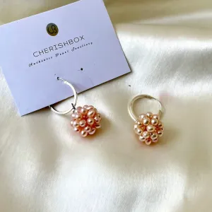 Cluster Pink Pearl Hoop Earrings