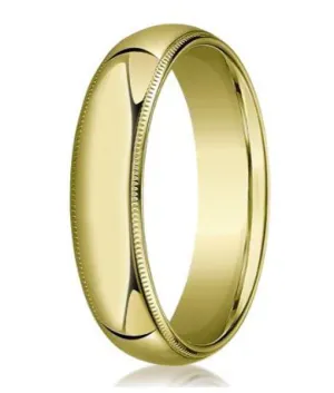 Comfort-fit 14K Yellow Gold Wedding Band with Domed Milgrain Polished Finish – 6 mm