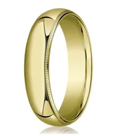 Comfort-fit 14K Yellow Gold Wedding Band with Domed Milgrain Polished Finish – 6 mm