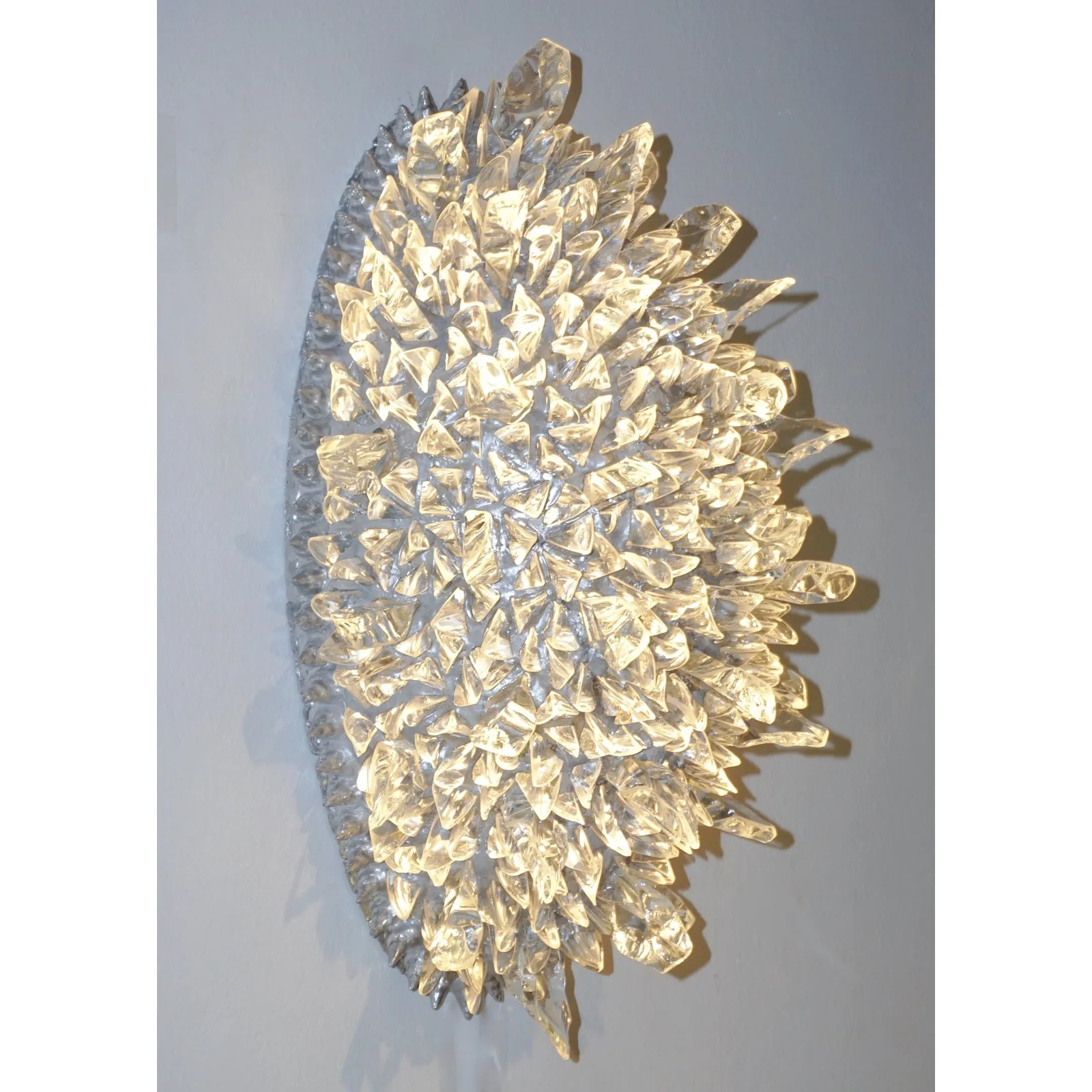 Contemporary Italian Crystal Clear Glass Oval Silver Flush Mount / Sconce