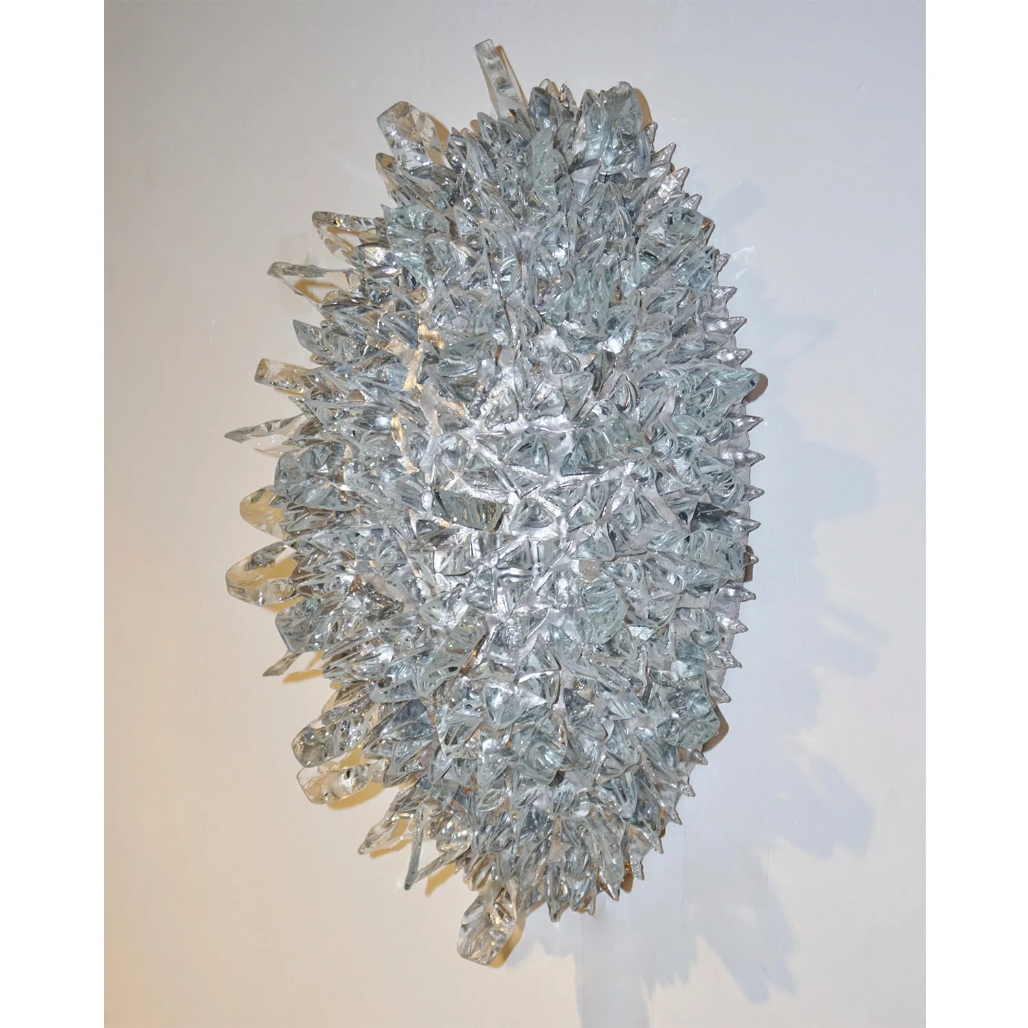 Contemporary Italian Crystal Clear Glass Oval Silver Flush Mount / Sconce