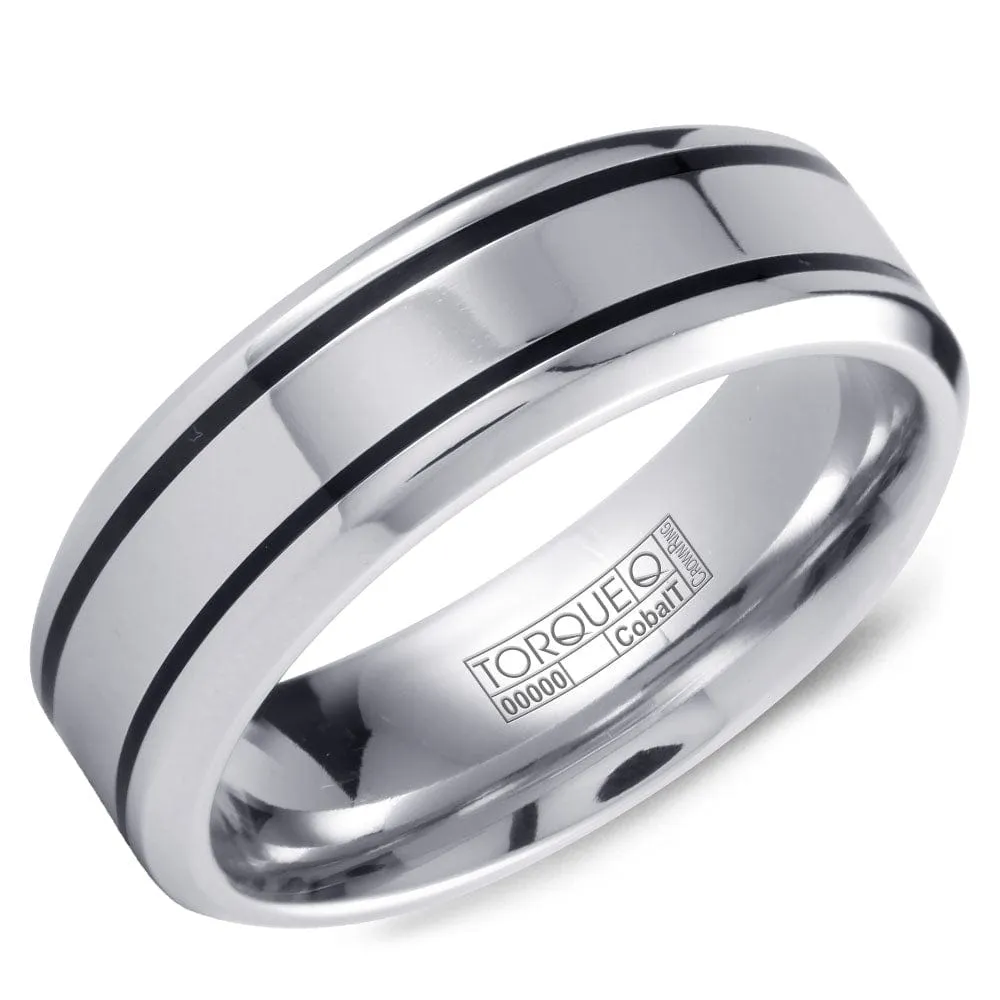 Crown Ring White Cobalt and Black Enamel Wedding Band