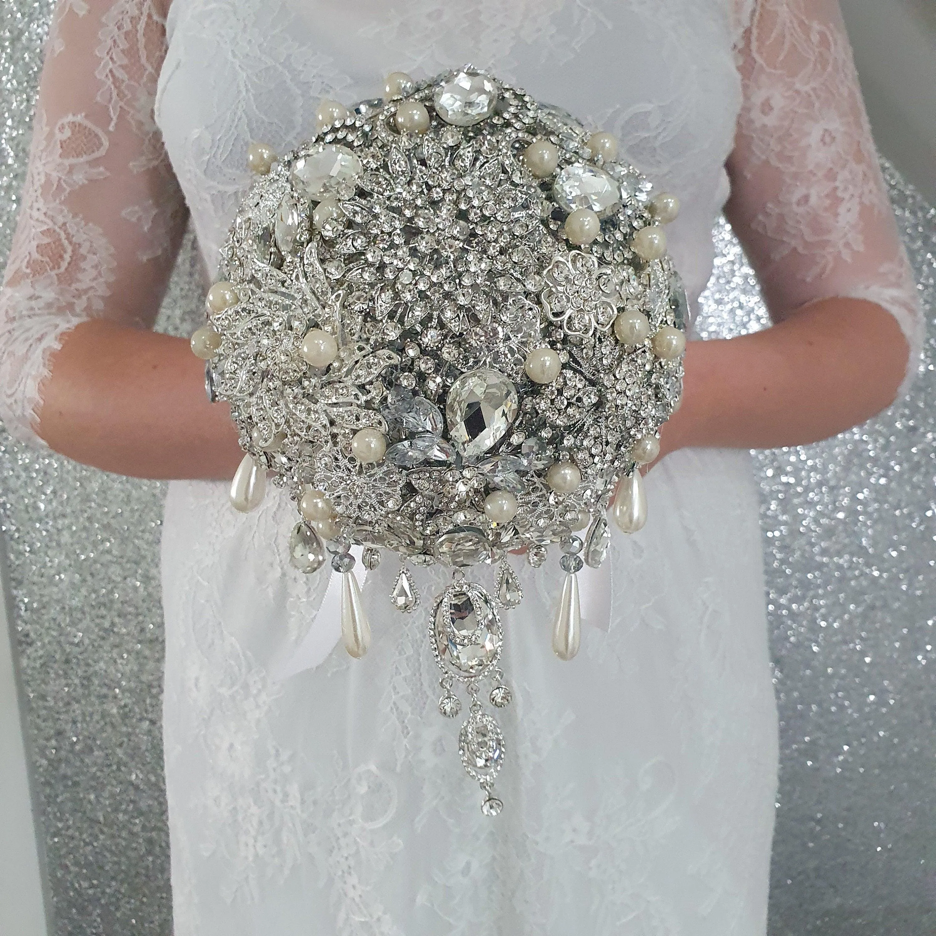 Crystal brooch bouquet, jewel bouquet, alternative Great Gatsby style wedding flowers. by Crystal wedding uk