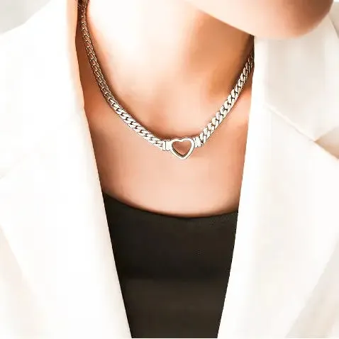 Cuban link with heart necklace