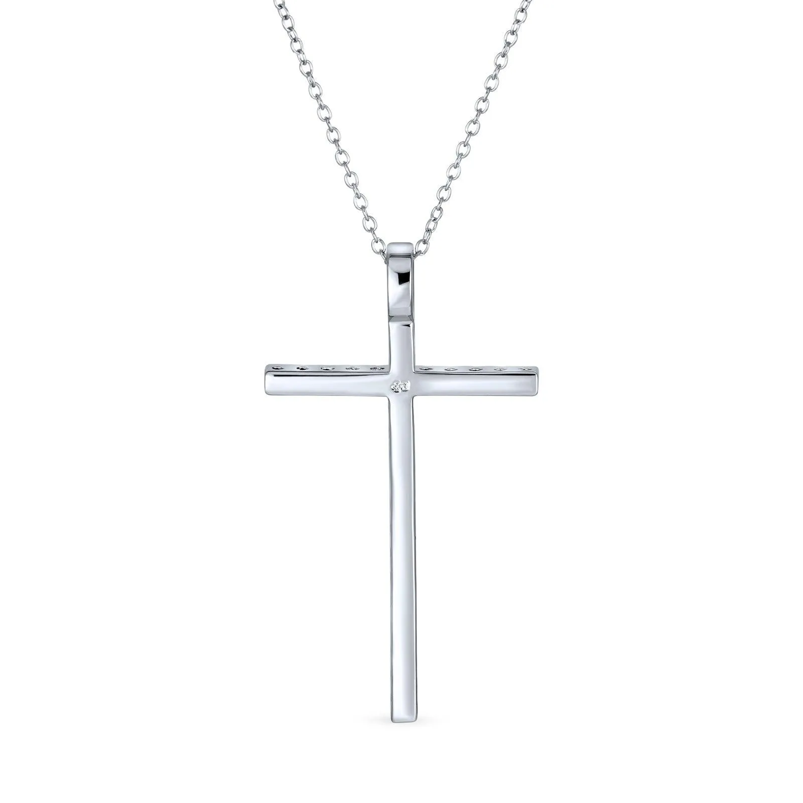 Cubic Zirconia Pave Cross Pendant Necklace in Sterling Silver with 1.75" Chain