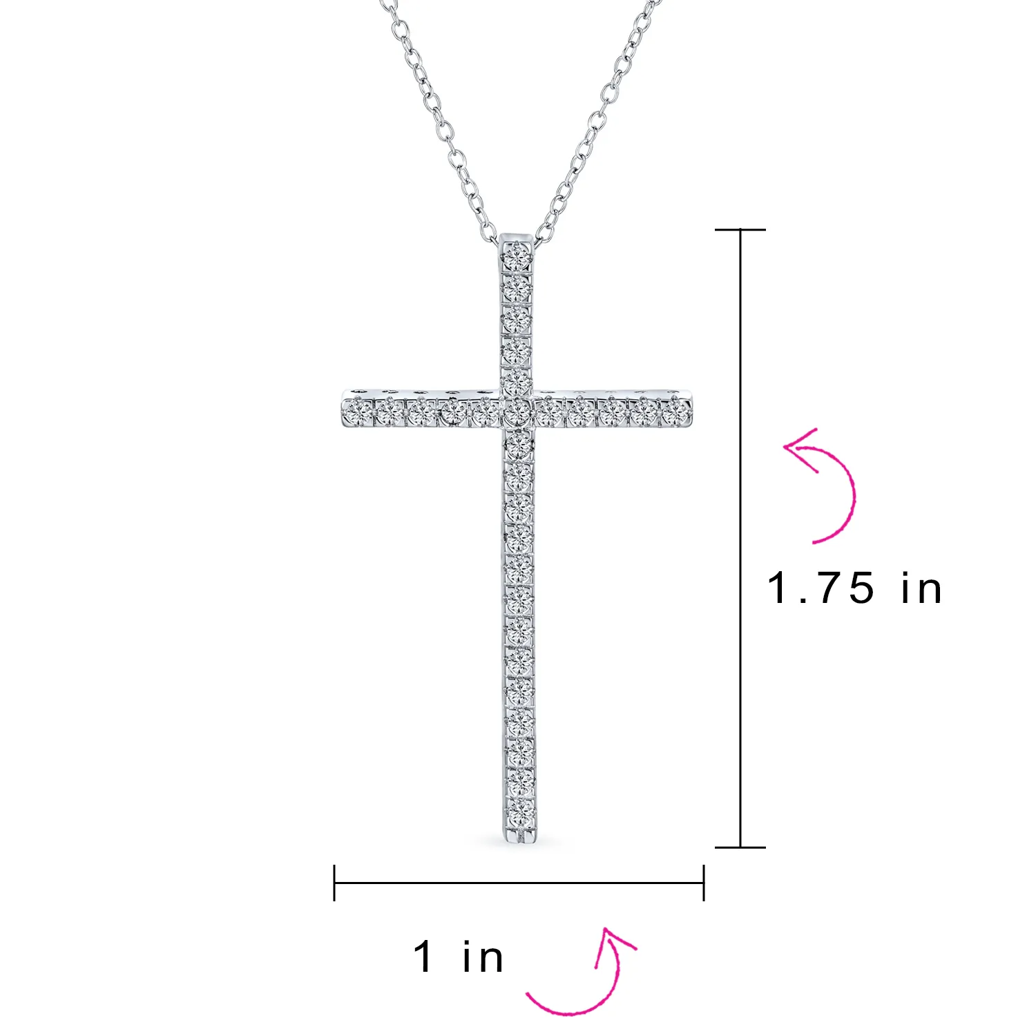 Cubic Zirconia Pave Cross Pendant Necklace in Sterling Silver with 1.75" Chain