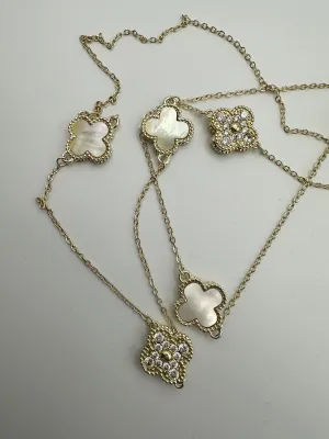CZ and Stone Clover Necklace