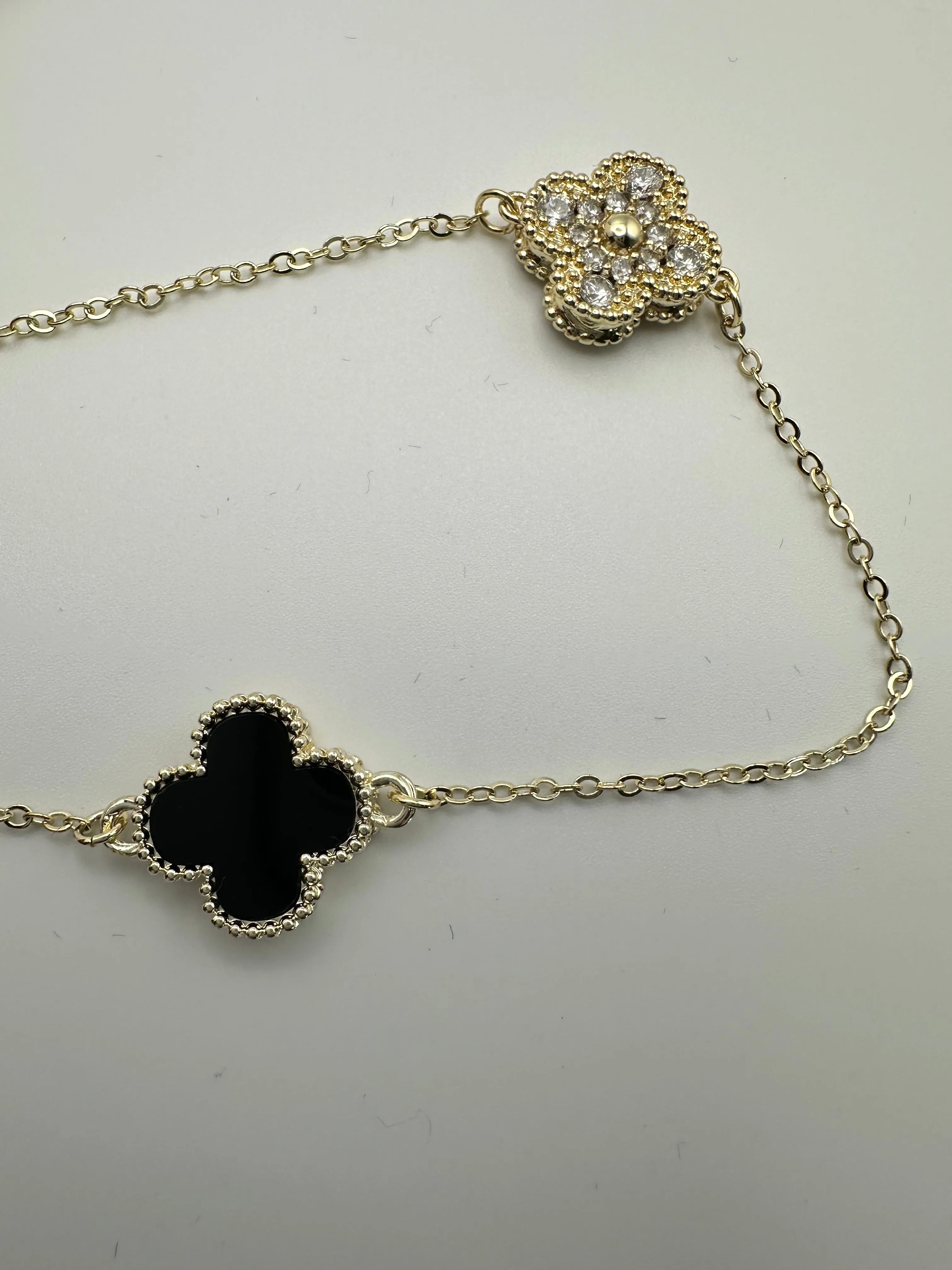 CZ and Stone Clover Necklace