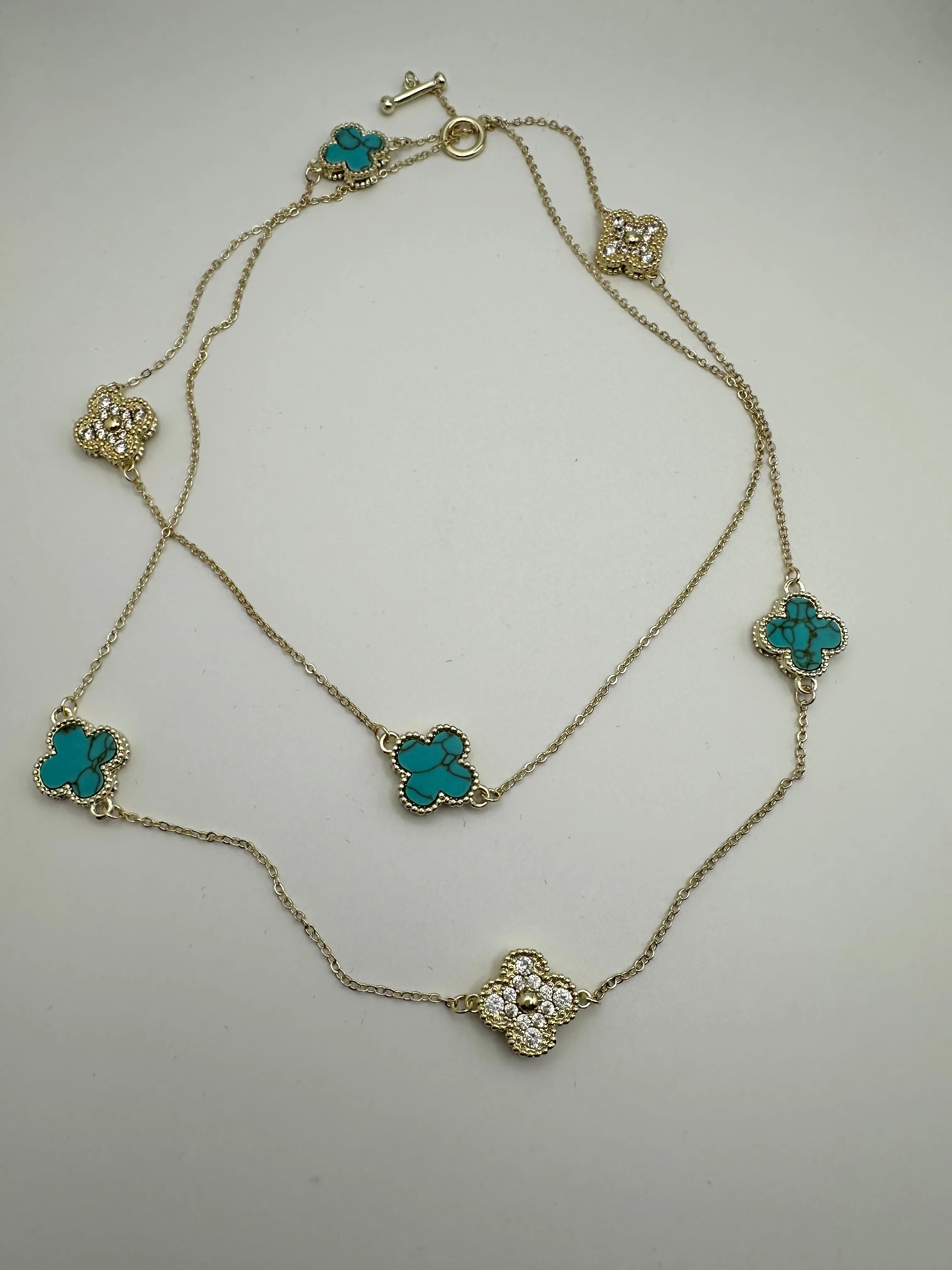 CZ and Stone Clover Necklace