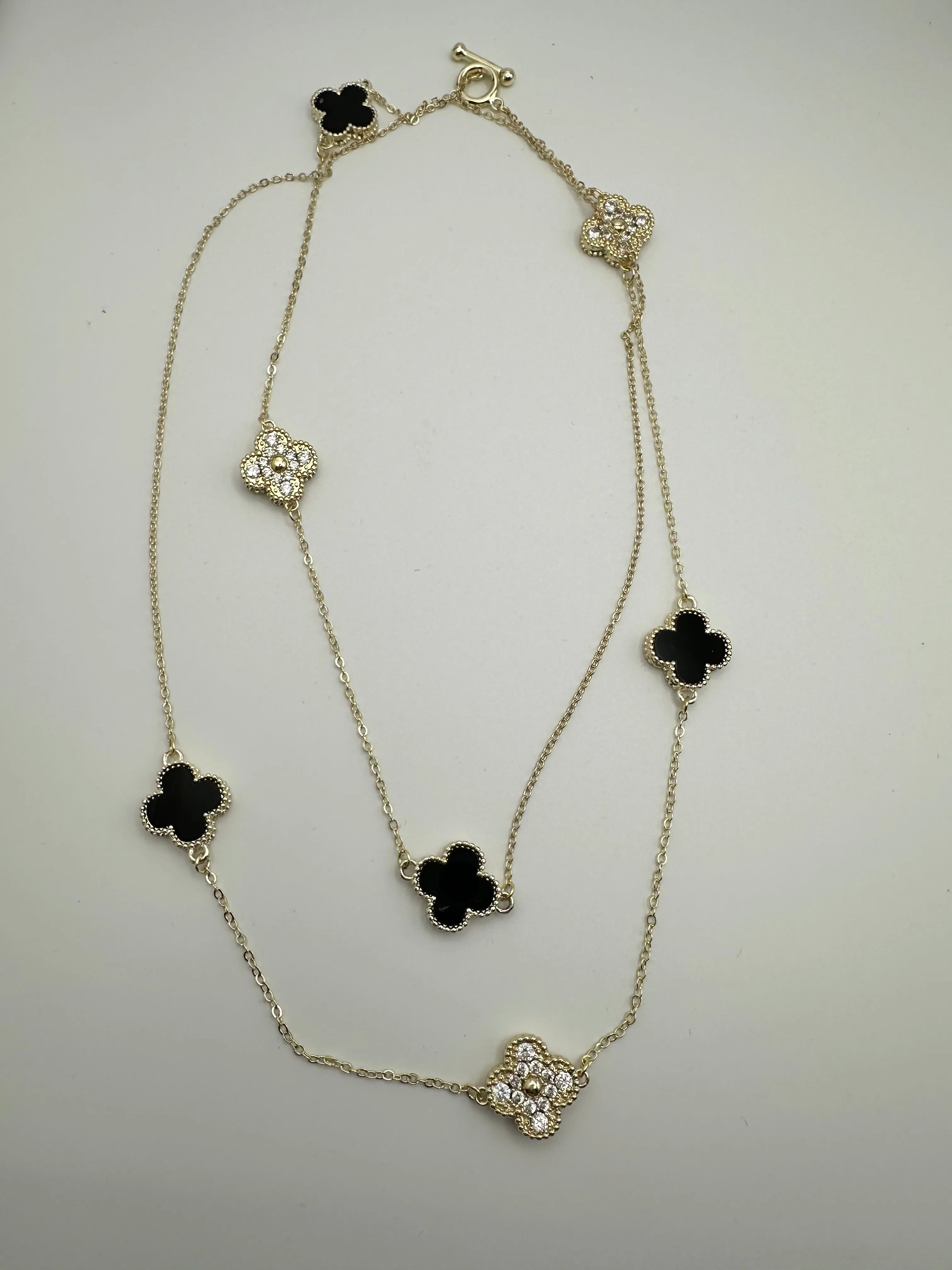 CZ and Stone Clover Necklace