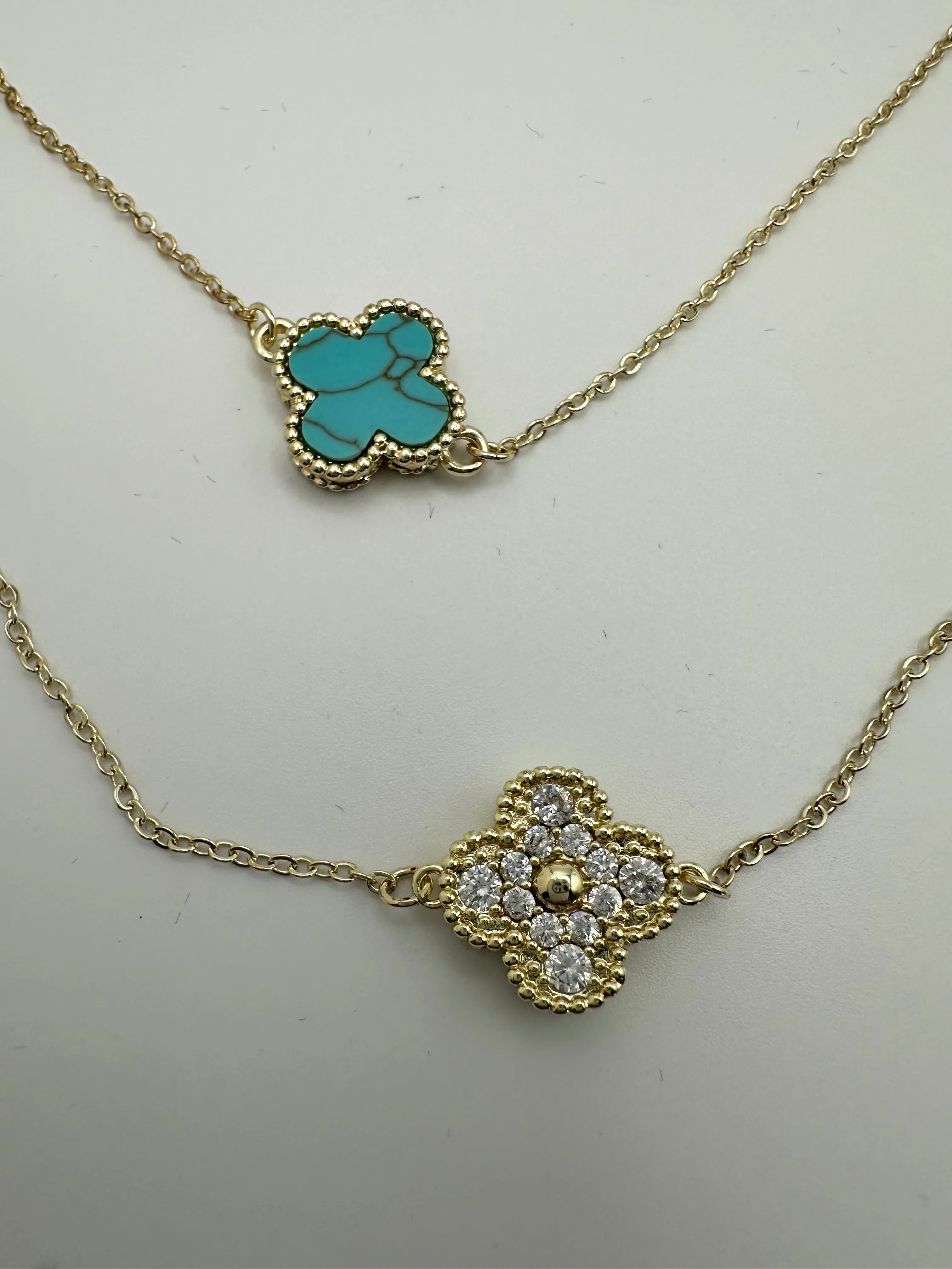 CZ and Stone Clover Necklace