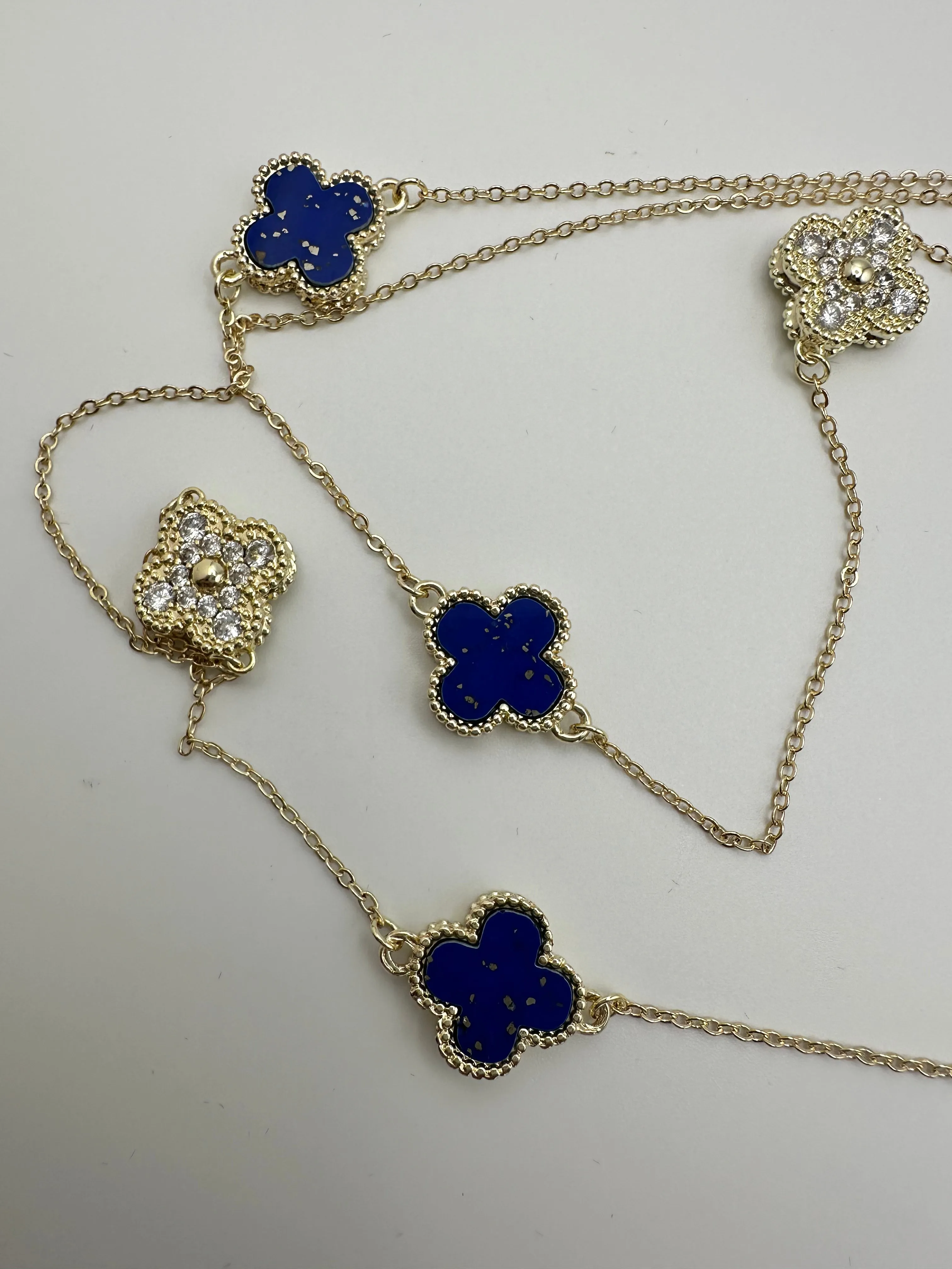 CZ and Stone Clover Necklace