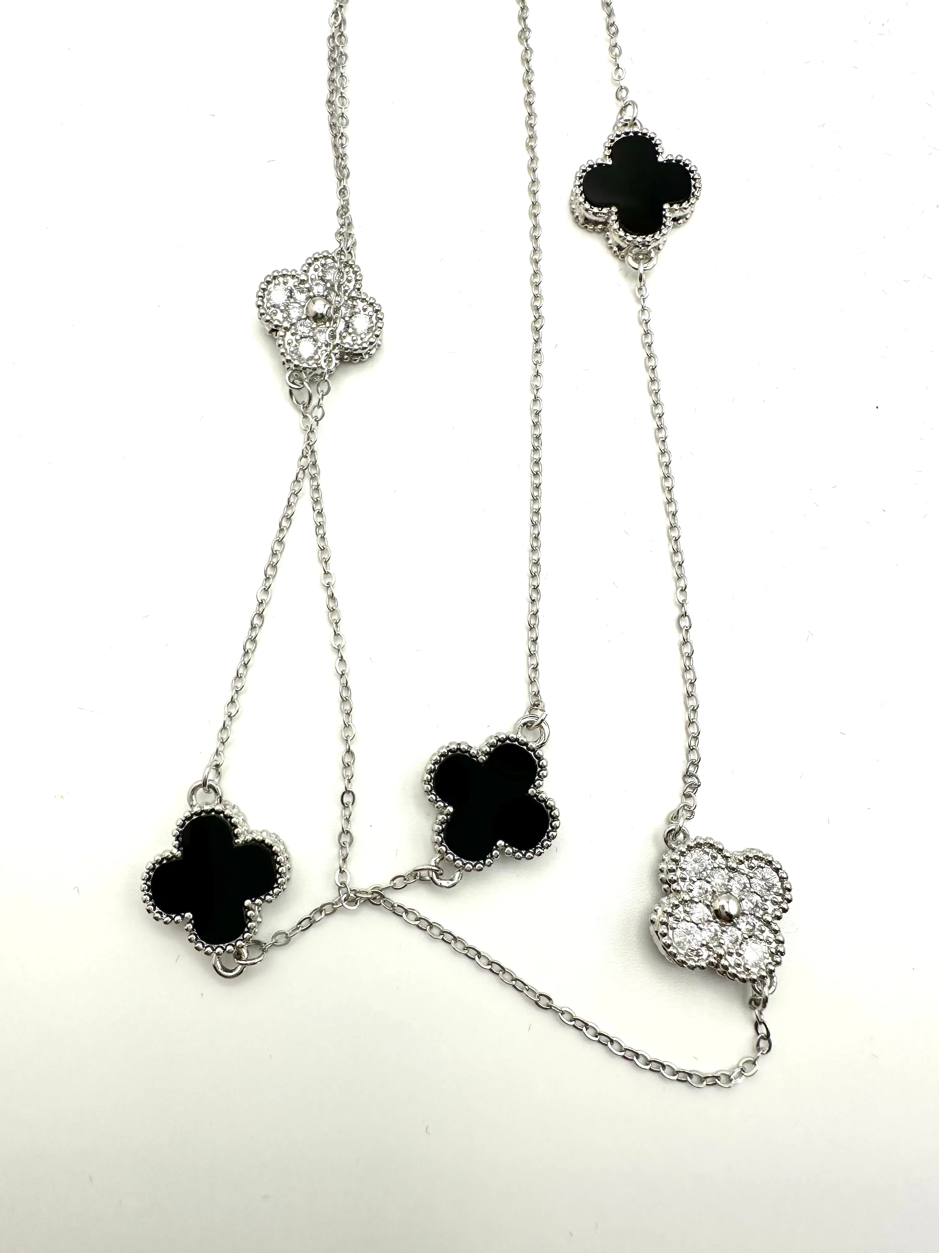CZ and Stone Clover Necklace