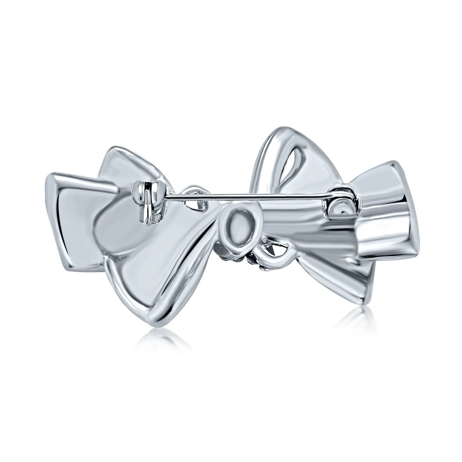 Dainty Winter Wedding Crystal Bridal Brooche Pin with Silver Ribbon Bow Accent