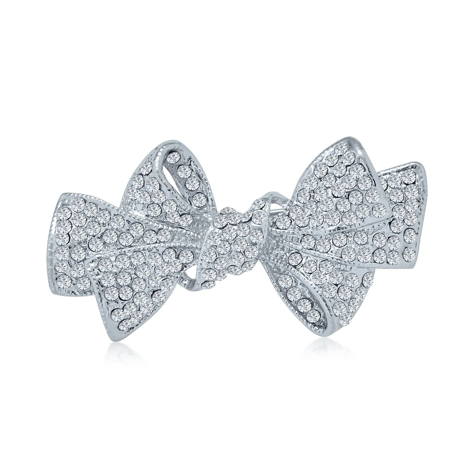 Dainty Winter Wedding Crystal Bridal Brooche Pin with Silver Ribbon Bow Accent