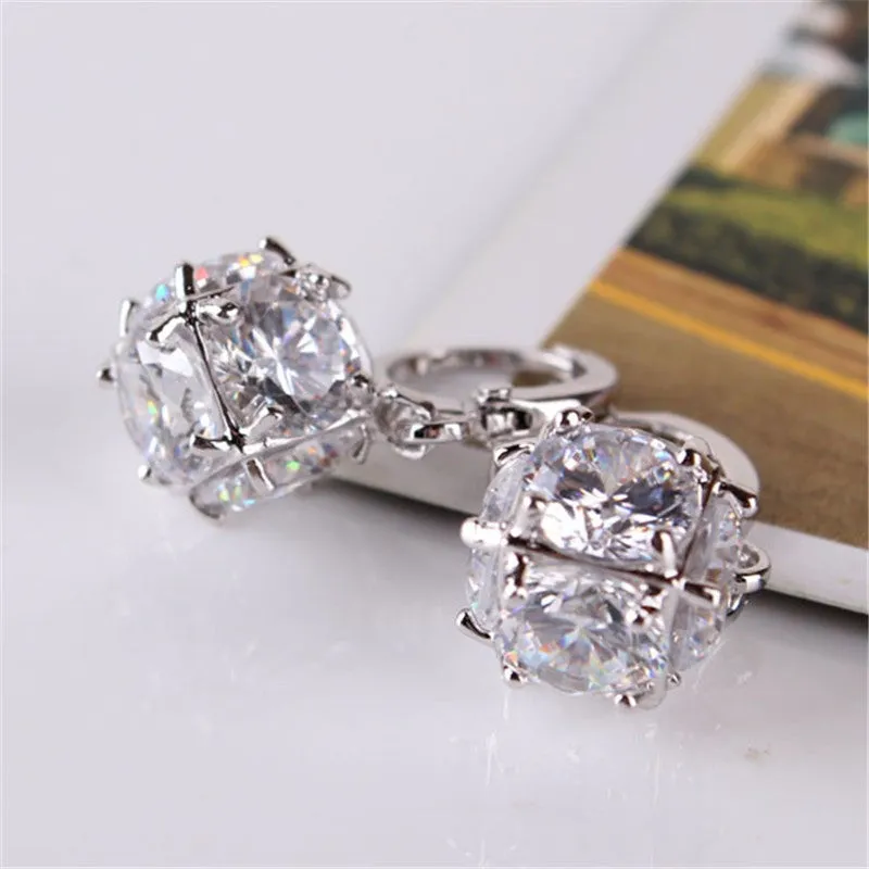 Dangle Earring for Women/Girls Earrings Fashion 18K White/ Gold Plated Wedding Jewelry White Zircon Earring