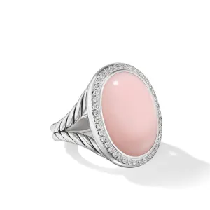 David Yurman Albion Oval Sterling Silver with Pink Opal and Diamonds 21mm Ring - Size 7