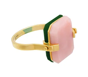 DECO SANDWICH PINK OPAL   GREEN AGATE RING