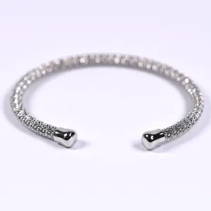 Detailed open rhodium bangle