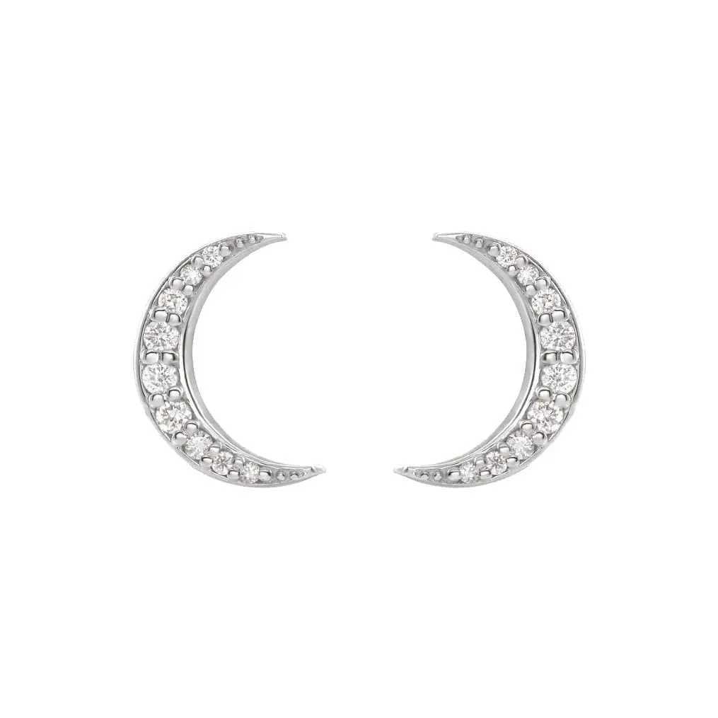 Diamond Crescent Moon Stud Earrings