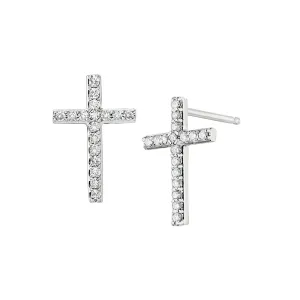 Diamond Cross Earrings in 14K White Gold