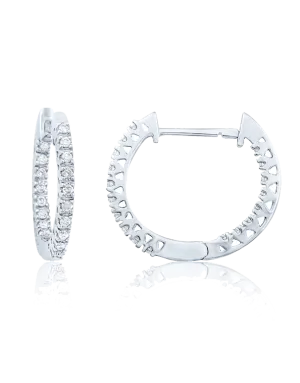 Diamond Earrings - 14ct Diamond Set White Gold Hoops - 759086