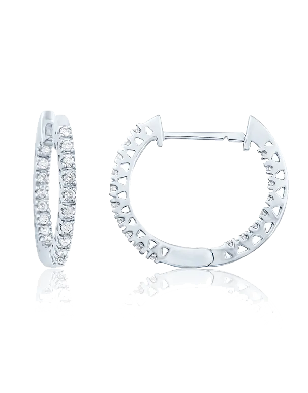 Diamond Earrings - 14ct Diamond Set White Gold Hoops - 759086