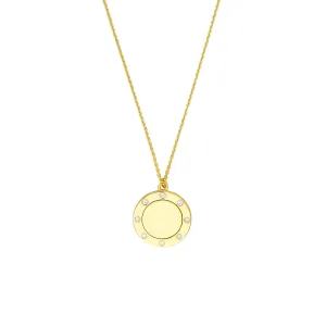Diamond Trim Disc Medallion Necklace