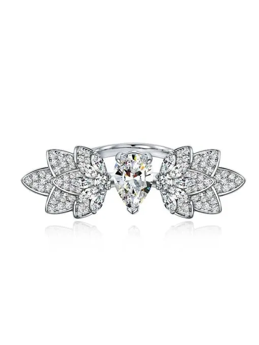 Double Ring 925 Sterling Silver Cubic Zirconia Luxury Tarnish Free Wings Adjustable Statement Rings