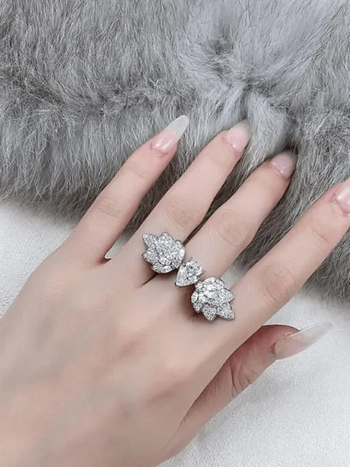 Double Ring 925 Sterling Silver Cubic Zirconia Luxury Tarnish Free Wings Adjustable Statement Rings