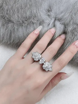 Double Ring 925 Sterling Silver Cubic Zirconia Luxury Tarnish Free Wings Adjustable Statement Rings