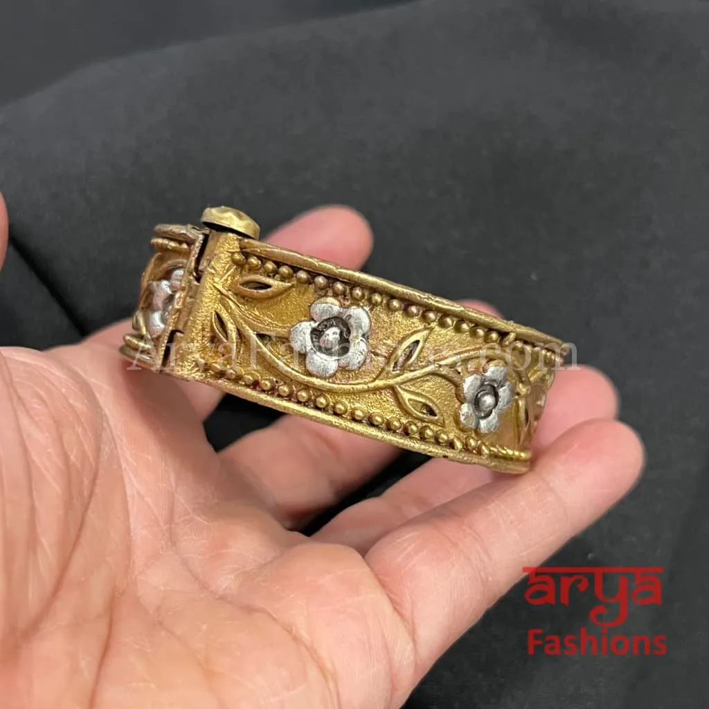 Dual Tone Golden Silver Rajwadi Openable Bracelet