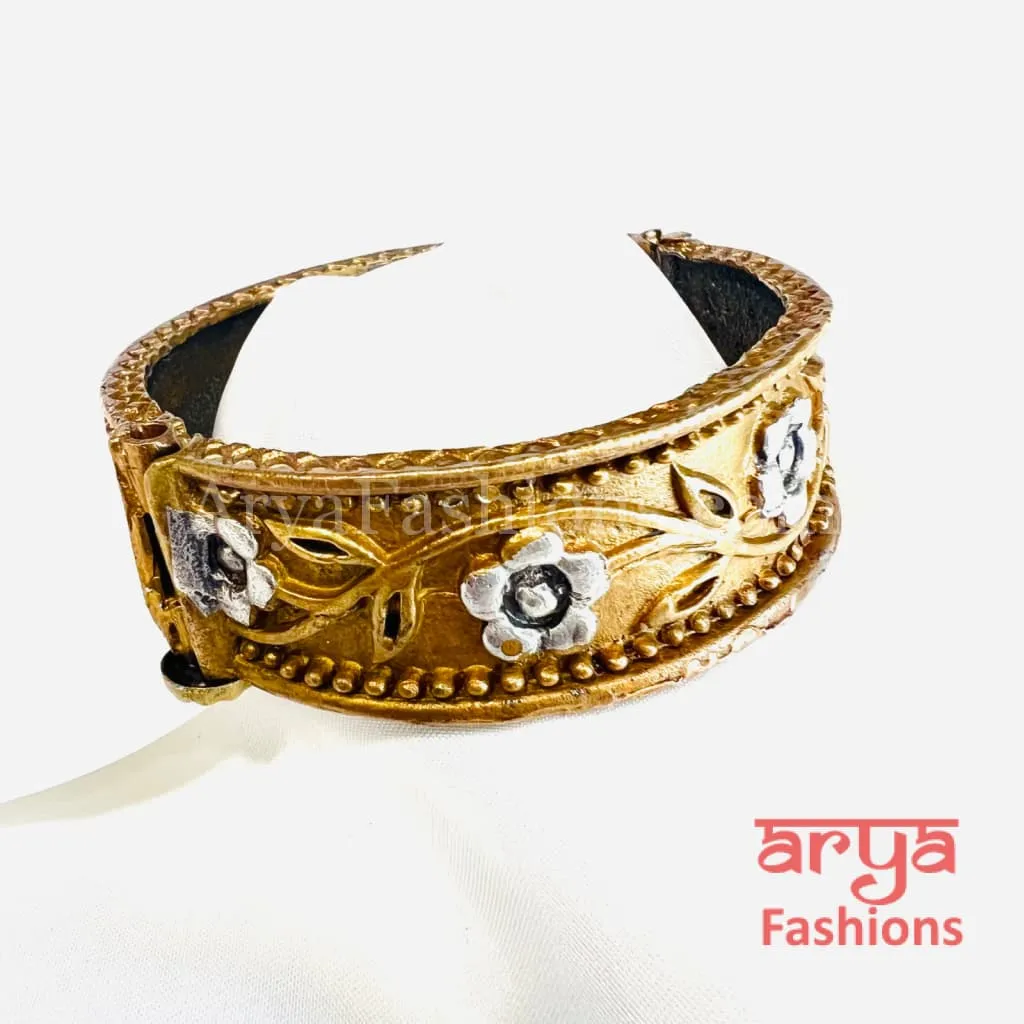 Dual Tone Golden Silver Rajwadi Openable Bracelet
