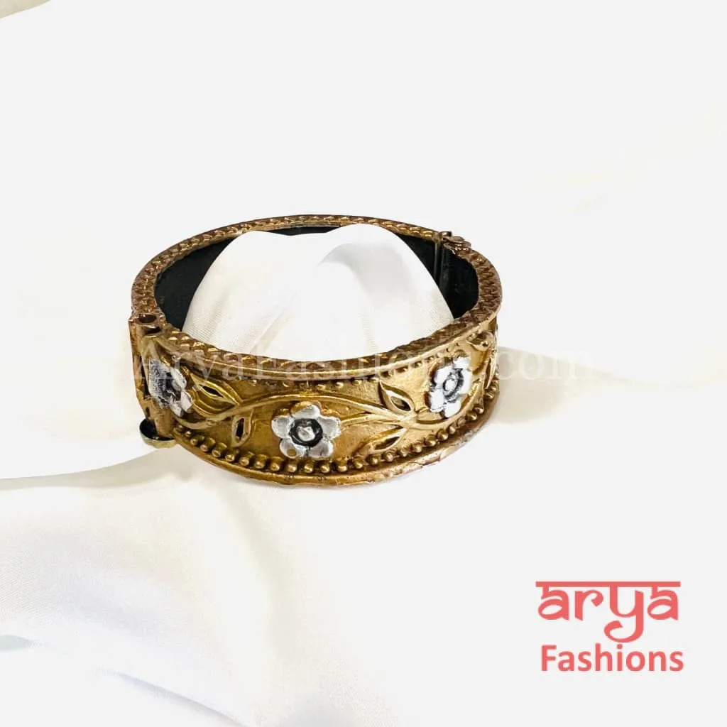 Dual Tone Golden Silver Rajwadi Openable Bracelet