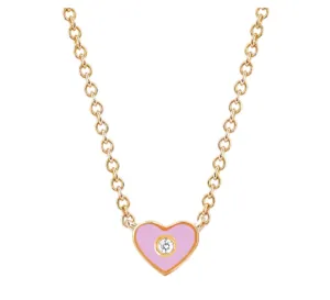 EF Collection 14K Diamond Pink Enamel Heart Necklace