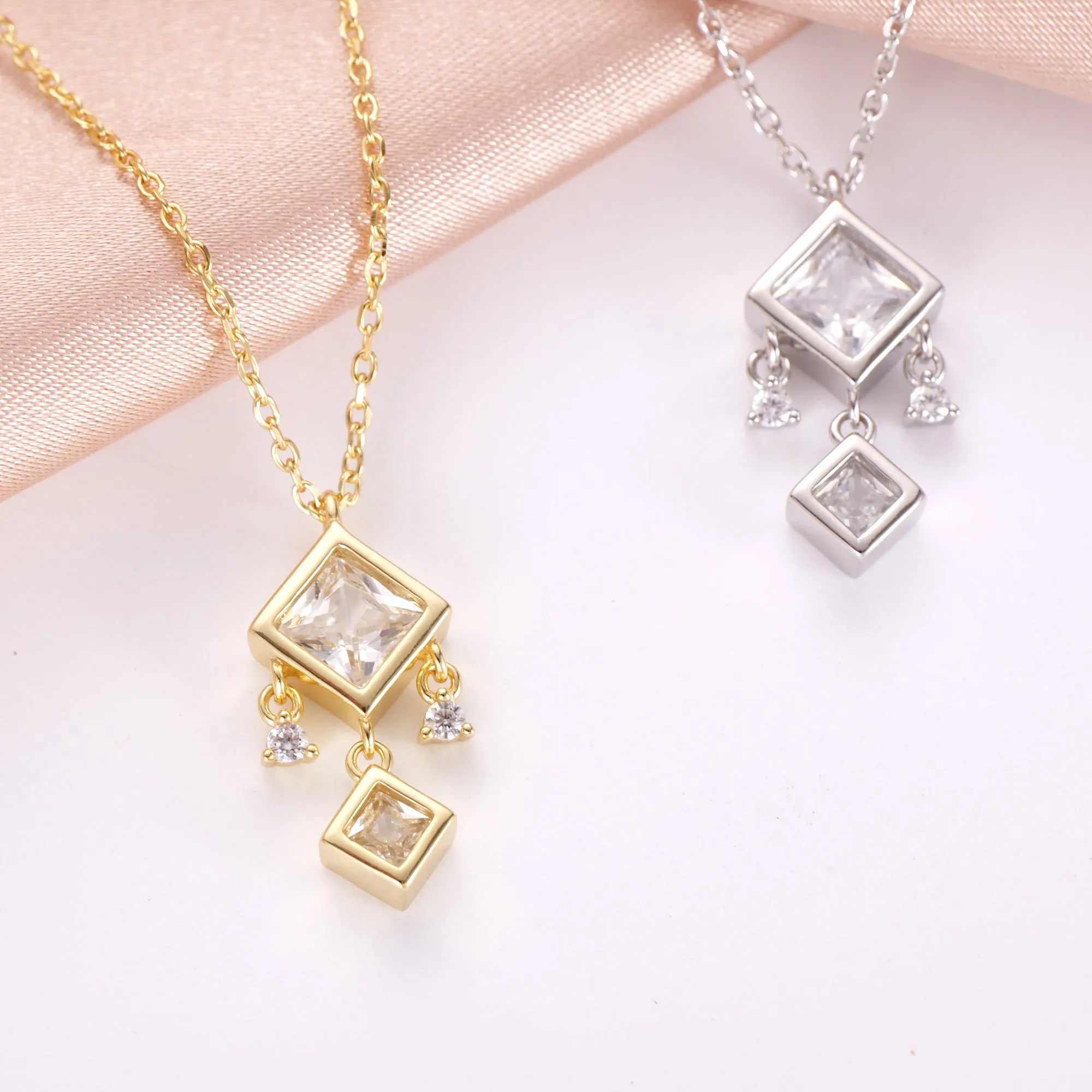 Elegant Dainty Dangling Pendant Necklace with Sparkling Princess CZ – Perfect Gift for Any Occasion