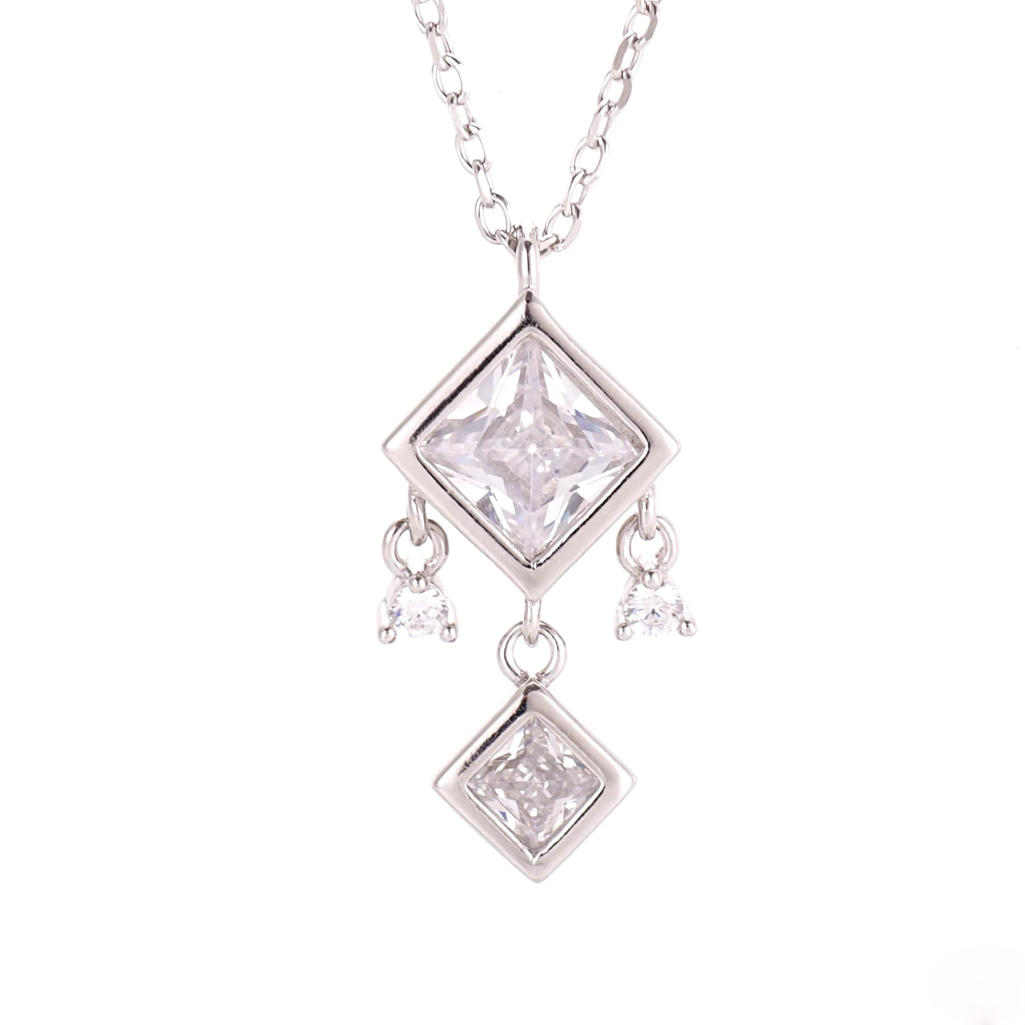 Elegant Dainty Dangling Pendant Necklace with Sparkling Princess CZ – Perfect Gift for Any Occasion