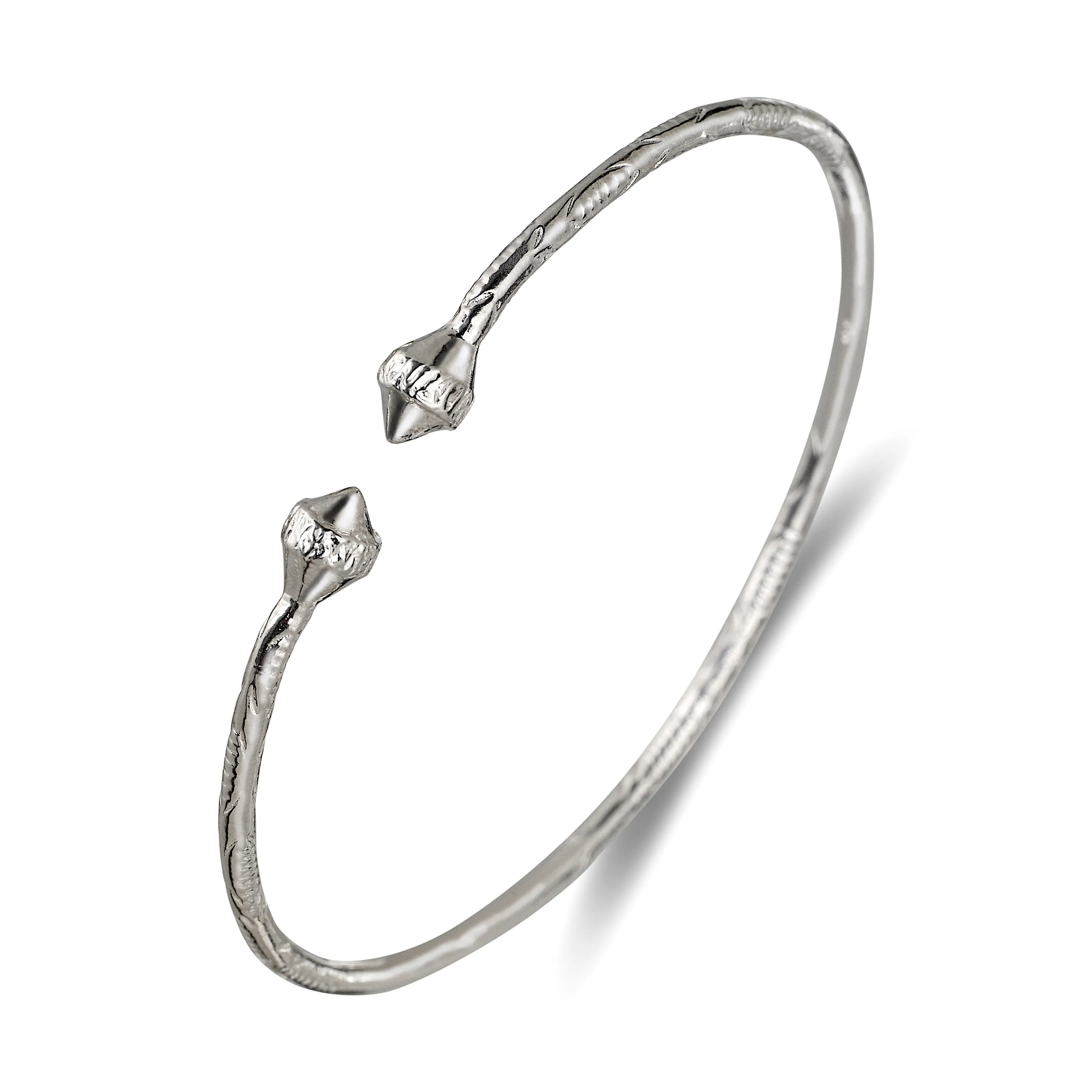 Elegant Pointy Ridged Belt .925 Sterling Silver West Indian Bangles, 1 pair