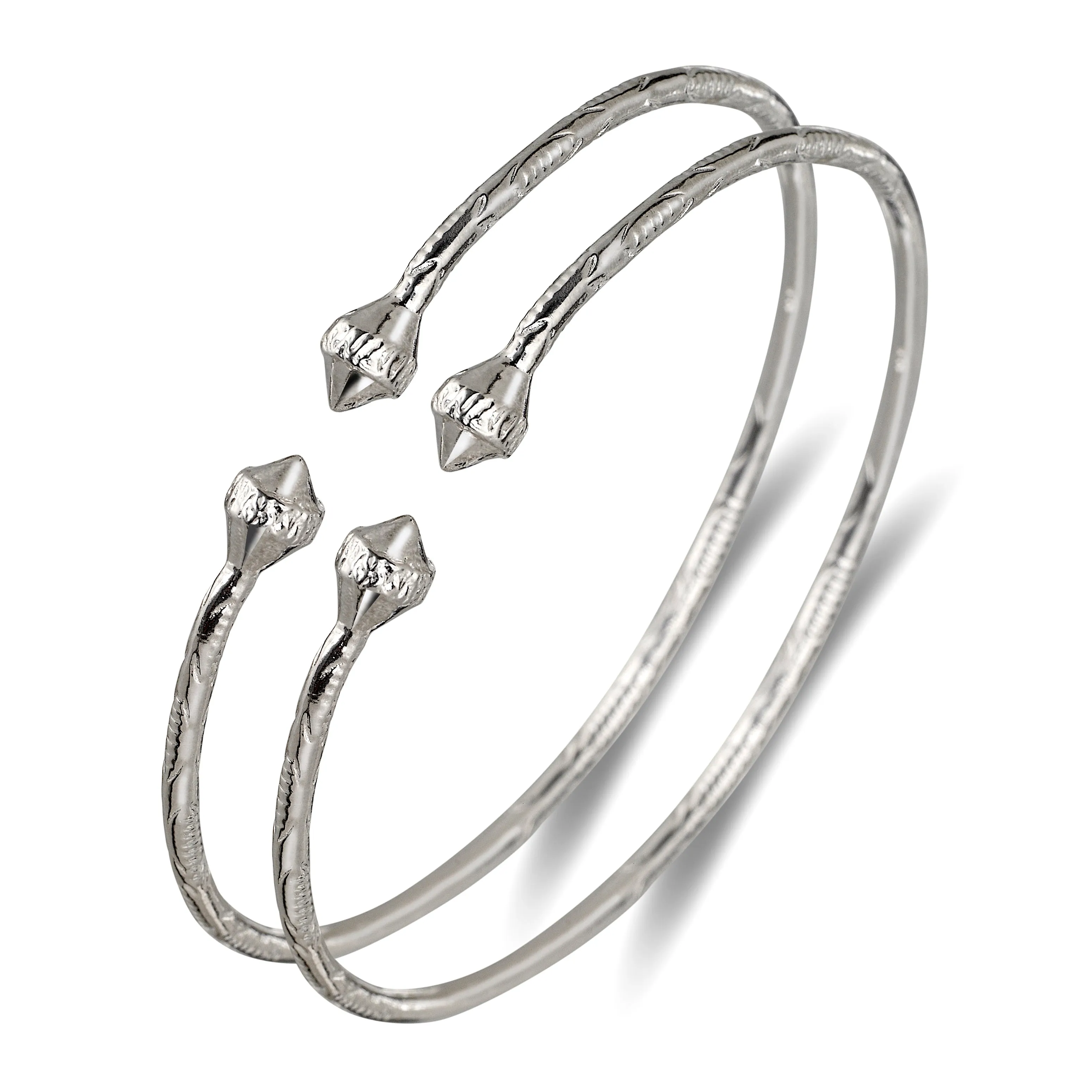 Elegant Pointy Ridged Belt .925 Sterling Silver West Indian Bangles, 1 pair