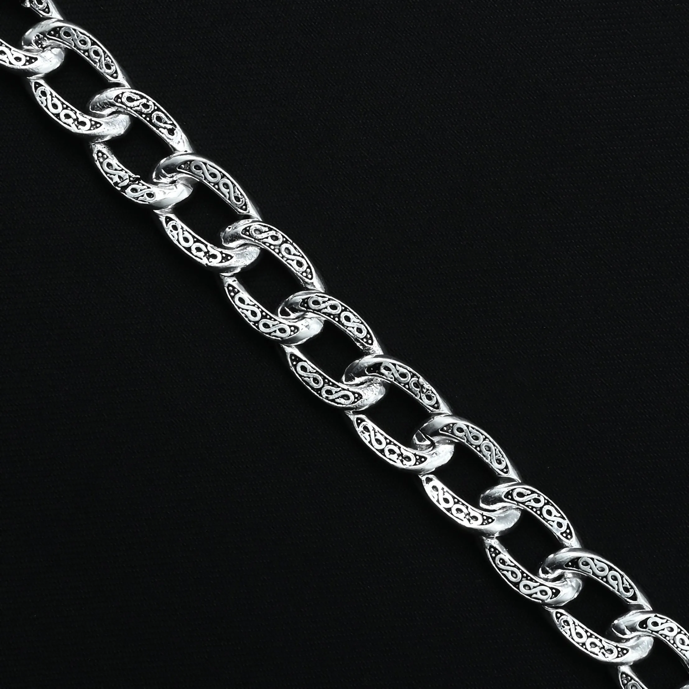 Engraved Link Chain Silver Bracelet For Men's