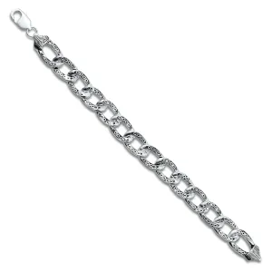 Engraved Link Chain Silver Bracelet For Men's