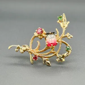 Estate 14K Y Gold 2.36ctw Multicolor Tourmaline Filigree Pin