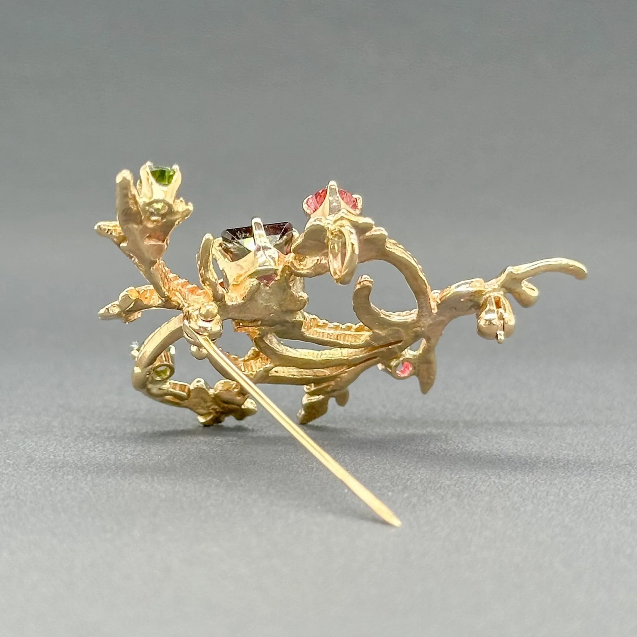 Estate 14K Y Gold 2.36ctw Multicolor Tourmaline Filigree Pin