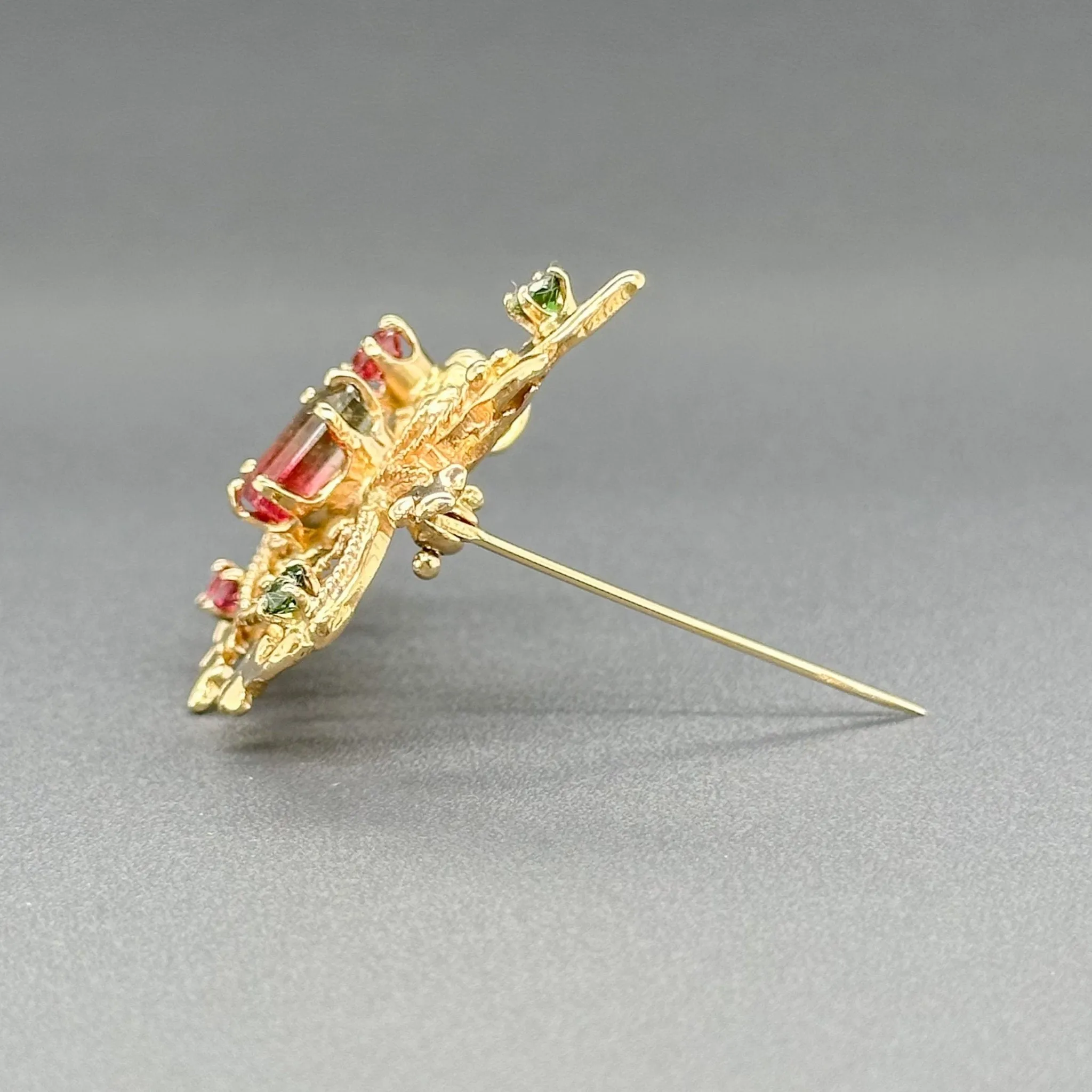 Estate 14K Y Gold 2.36ctw Multicolor Tourmaline Filigree Pin