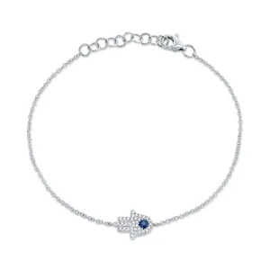Exquisite 0.09CT Diamond & 0.08CT Blue Sapphire Hamsa Bracelet